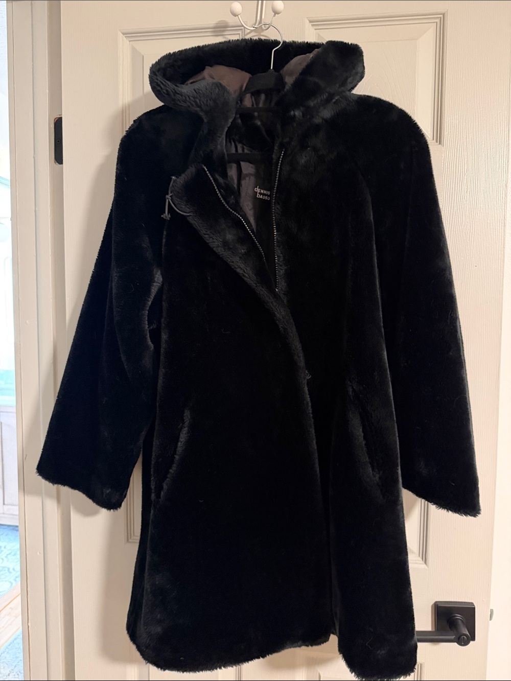 dennis basso Black Faux Fur Hooded Teddy Coat